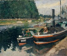 Barges at Pontoise, 1876. Creator: Camille Pissarro