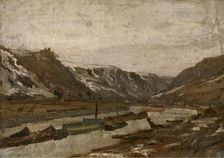 Barges in Dinant, c1860-1890. Creator: Félicien Rops