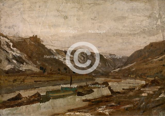 Barges in Dinant, c1860-1890. Creator: Félicien Rops.