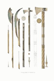 Bardiches and battle axes. From the Antiquities of the Russian State, 1849-1853. Creator: Solntsev, Fyodor Grigoryevich (1801-1892)