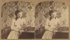 Bare-breasted woman looking down, about 1870. Creator: Unknown