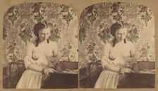 Bare-breasted woman looking down, about 1870. Creator: Unknown