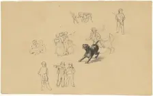 Barking Dog and Studies for "Militia Training", c. 1841. Creator: James Goodwyn Clonney