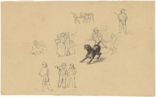 Barking Dog and Studies for "Militia Training", c. 1841. Creator: James Goodwyn Clonney