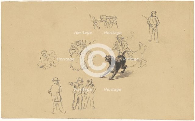 Barking Dog and Studies for "Militia Training", c. 1841. Creator: James Goodwyn Clonney.