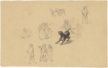 Barking Dog and Studies for "Militia Training", c. 1841. Creator: James Goodwyn Clonney