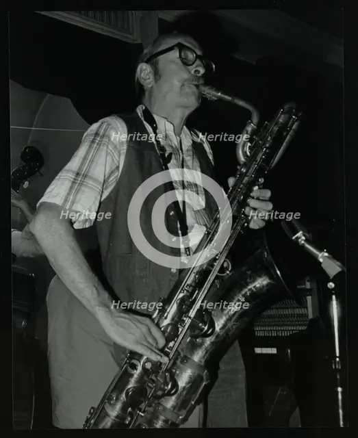 Baritone saxophonist Pepper Adams playing at the Red Lion, Hatfield, Hertfordshire, 20 August 1979. Creator: Denis Williams.