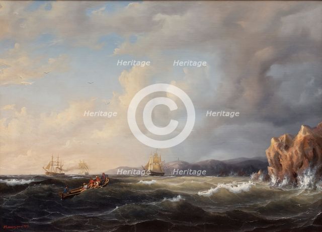 Bark Beating to Windward at Kullaberg, 1849. Creator: Markus Larsson.