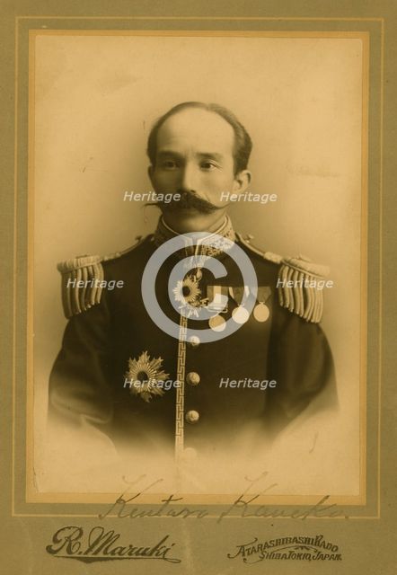 Baron Kentaro Kaneko, half-length portrait, in uniform, facing front graphic /, c1905. Creator: Maruki Riyo.