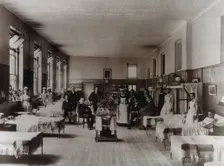 Baron Lister (seated) with his staff, Victoria ward, King's College Hospital, Lincoln's..., 1893. Creator: Unknown
