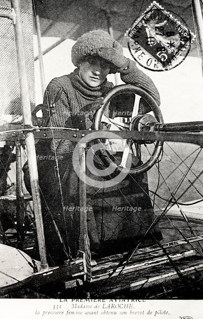 Baroness Raymonde Delaroche, French aviator, 1909. Creator: Unknown.