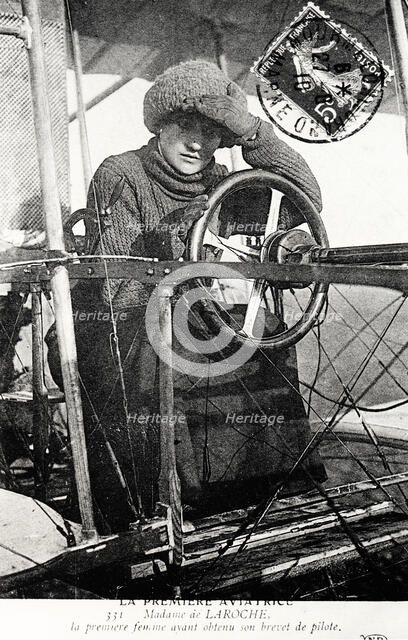 Baroness Raymonde Delaroche, French aviator, 1909. Artist: Unknown