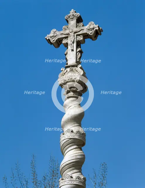 Baroque cross, central courtyard of the former Hospital de la Santa Creu, Barcelona, Spain, 1998. Creator: LTL.