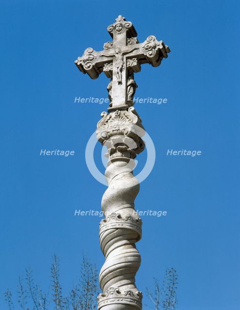 Baroque cross, central courtyard of the former Hospital de la Santa Creu, Barcelona, Spain, 1998. Creator: LTL.