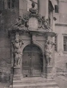 Baroque portal with atlantes (telamons), Rothenburg ob der Tauber, 1890-1900. Creator: Unknown