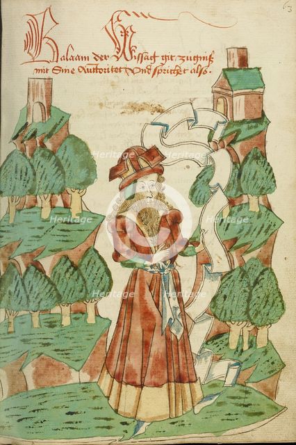Barlaam with a Scroll; Barlaam und Josaphat, 1469. Creators: Hans Schilling, Diebolt Lauber.