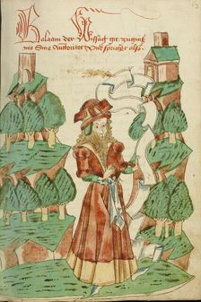 Barlaam with a Scroll; Barlaam und Josaphat, 1469. Creators: Hans Schilling, Diebolt Lauber