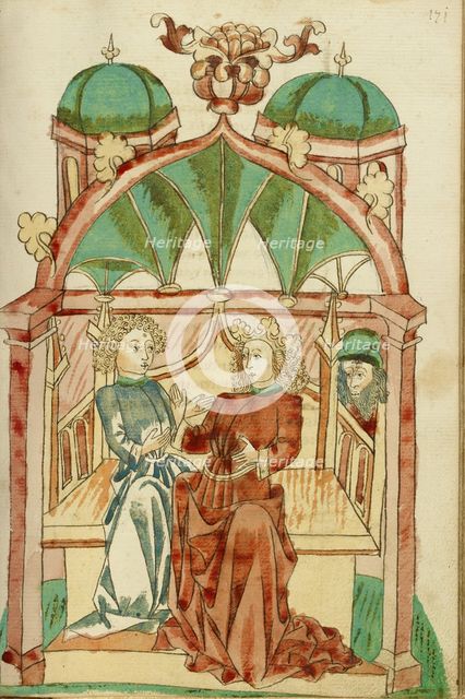 Barlaam Instructing Josaphat in the Christian Doctrine; Barlaam und Josaphat, 1469. Creators: Hans Schilling, Diebolt Lauber.