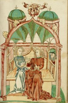 Barlaam Instructing Josaphat in the Christian Doctrine; Barlaam und Josaphat, 1469. Creators: Hans Schilling, Diebolt Lauber