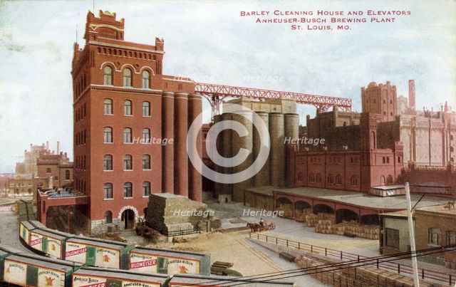 Barley cleaning house and elevators, Anheuser-Busch brewing plant, St Louis, Missouri, USA, 1910. Artist: Unknown