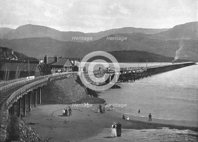 Barmouth Bridge and Cader Idris, c1900. Artist: H Owen.