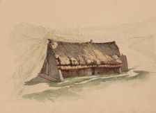 Barn with a thatched roof in a meadow, 1864-c. 1865. Creator: Maria Vos