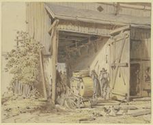 Barn with farmers threshing, c1825-1867. Creator: Heinrich Burkel
