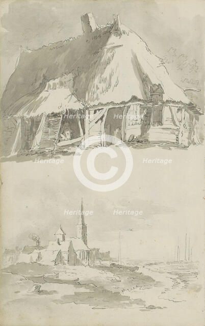 Barn and view of a city on the water, c.1780-c.1800. Creator: Bernhard Heinrich Thier.