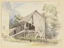 Barn by a stream, 1840. Creator: Ernst Ferdinand Oehme