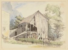 Barn by a stream, 1840. Creator: Ernst Ferdinand Oehme