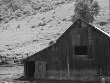 Barn in a valley back of Mission San Jose, Santa Clara County, California, 1939. Creator: Dorothea Lange