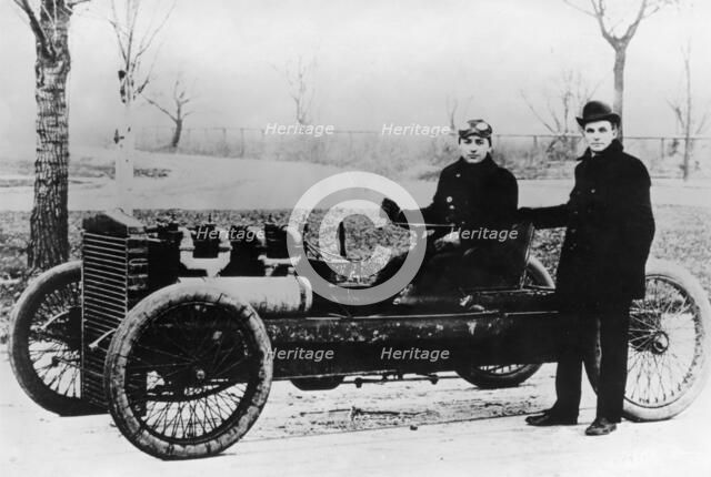 Barney Oldfield and Henry Ford with Ford '999', 1902. Artist: Unknown