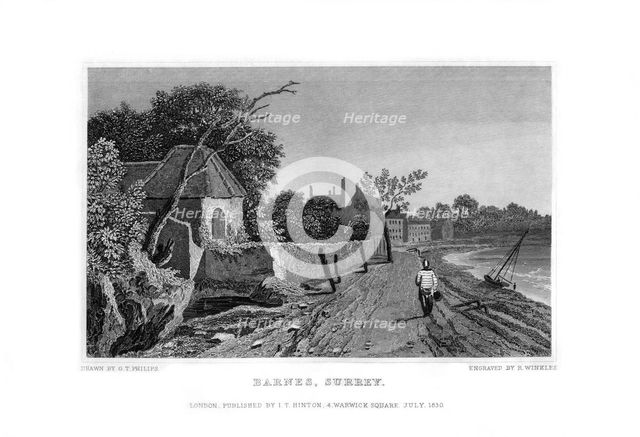 Barnes, Surrey, 1830.Artist: R Winkles