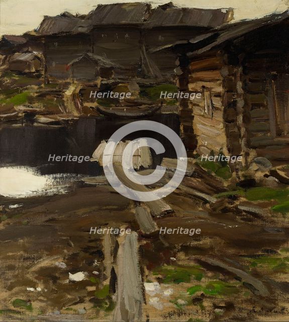 Barns by a River, 1885-1930. Creator: Abram Arkhipov.