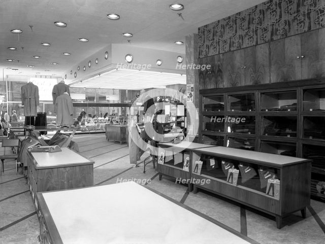 Barnsley Co-operative society, men's tailoring department, South Yorkshire, 1960. Creator: Michael Walters.