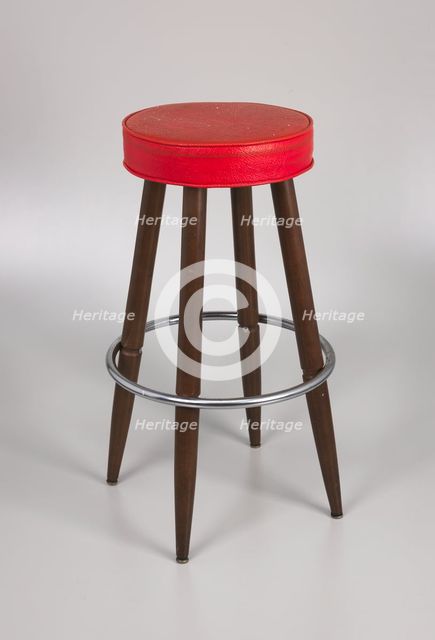 Barstool with red vinyl cover from Muse Bar, the home bar of Isaiah Muse, 1970s. Creator: Unknown.
