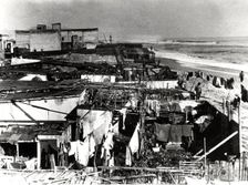 Barracks built on the Somorrostro beach in the Barceloneta in Barcelona, 1950s