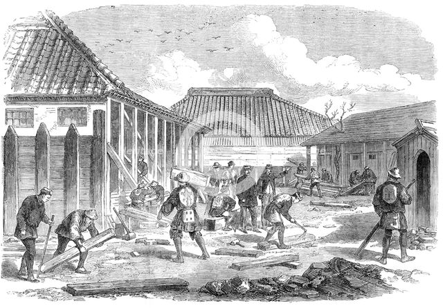 Barracks for British troops in course of erection at Yokohama...by our special artist in Japan, 1864 Creator: Unknown.