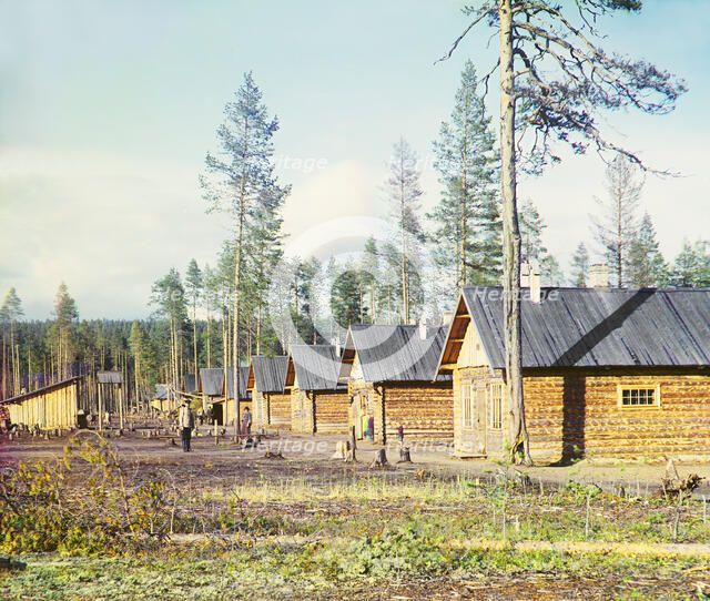 Barracks for prisoners of war along the Murmansk railway, 1915. Creator: Sergey Mikhaylovich Prokudin-Gorsky.