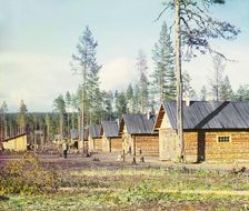Barracks for prisoners of war along the Murmansk railway, 1915. Creator: Sergey Mikhaylovich Prokudin-Gorsky