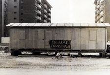 Barracks installed in San Adrián in Southwest of the Besòs river, provisionally used as schools, …