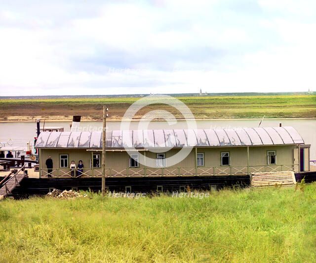 Barracks of the Ministry of Communication and Transportation, Oka River, 1912. Creator: Sergey Mikhaylovich Prokudin-Gorsky.
