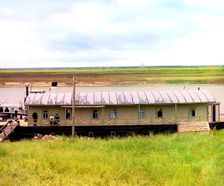 Barracks of the Ministry of Communication and Transportation, Oka River, 1912. Creator: Sergey Mikhaylovich Prokudin-Gorsky