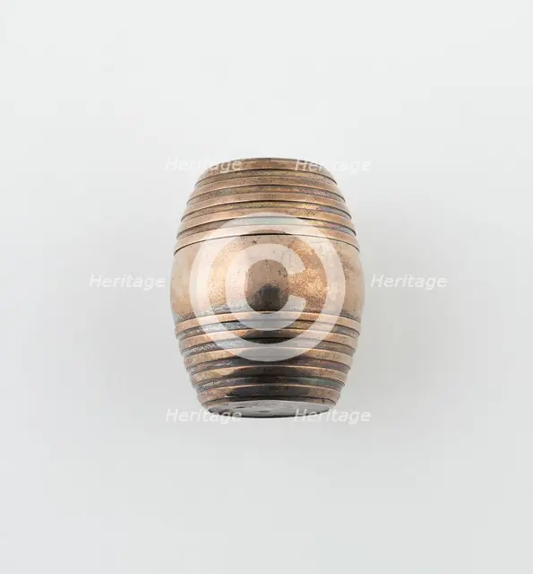 Barrel-Shaped Nutmeg Grater, Denmark, c. 1830. Creator: Unknown.