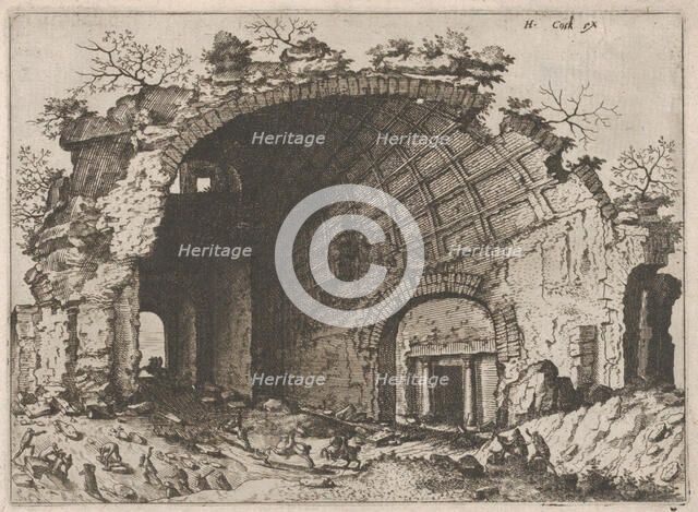 Barrel Vault with Coffering from the series Roman Ruins and Buildings, 1562. Creators: Johannes van Doetecum I, Lucas van Doetecum.