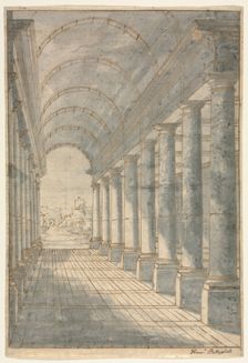 Barrel-vaulted Arcade Rendered in Perspective, 1700s. Creator: Francessco Battaglioli (Italian)