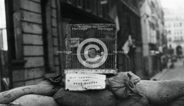 Barricade on the Rue de Chateaudun, liberation of Paris, August 1944. Artist: Unknown