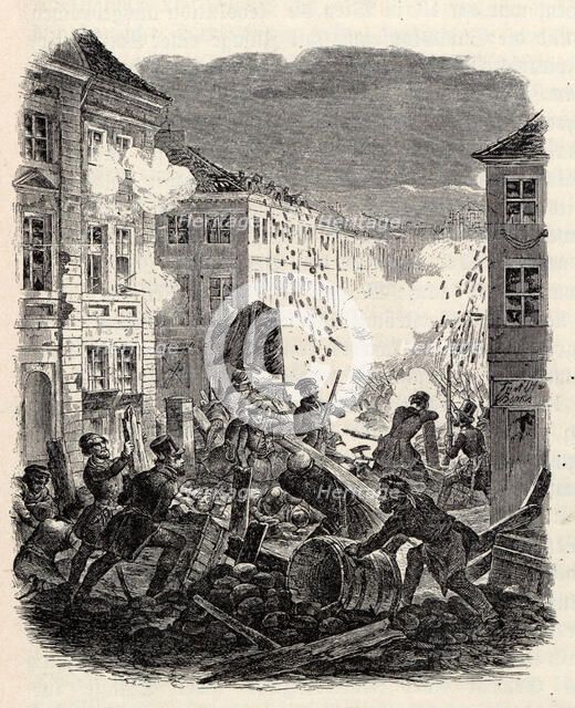 Barricade fighting at the Cölln Townhall in Berlin on the night of 18 to 19 March 1848. Creator: Kretschmer, Robert (1818-1872).