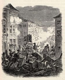 Barricade fighting at the Cölln Townhall in Berlin on the night of 18 to 19 March 1848. Creator: Kretschmer, Robert (1818-1872)