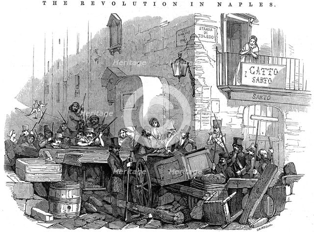 Barricade in the Strada di Toledo just before the attack, Revolution in Naples, 15 May 1848. Artist: Unknown